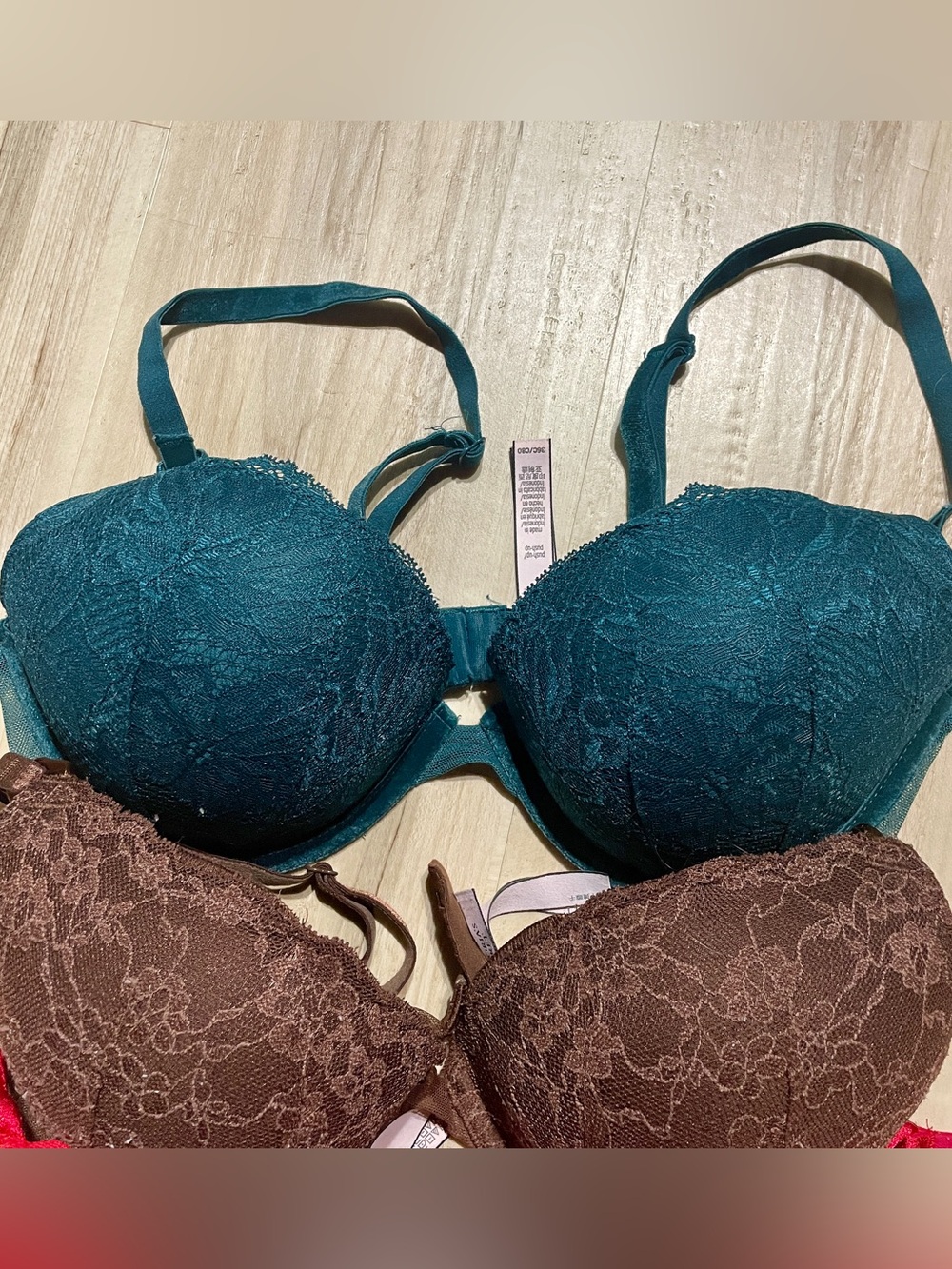 Victoria’s Secret Lace Push-Up Bra set - Teal, Brown, Red, all size 36C - Picture 3 of 14